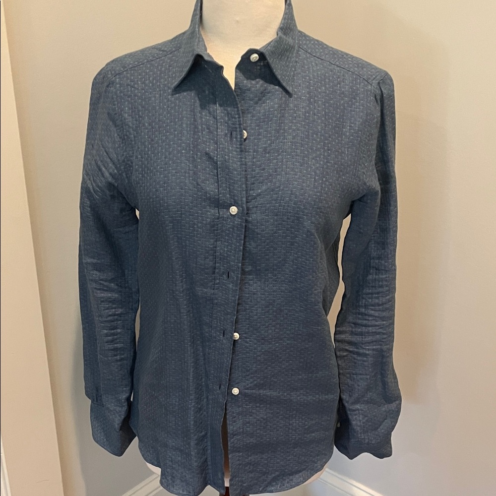 ANN MASHBURN Textured Navy Button Down Shirt